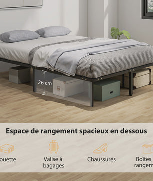 HOMCOM Bedframe 140x190 cm Zwart - Robuust, Ruimtebesparend & Makkelijk Montage