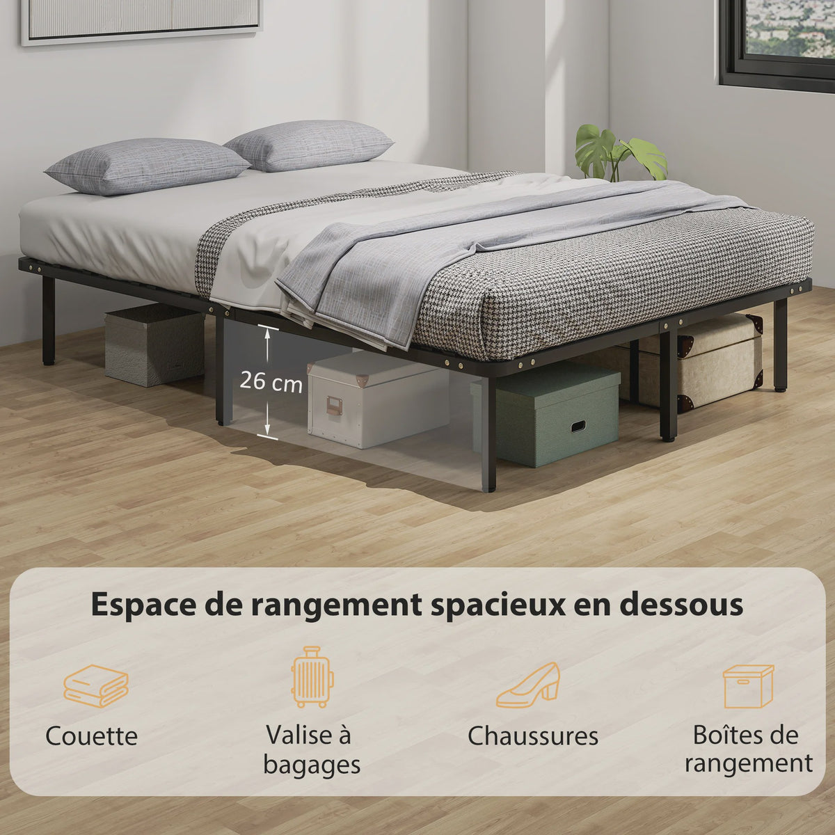 HOMCOM Bedframe 140x190 cm Zwart - Robuust, Ruimtebesparend & Makkelijk Montage
