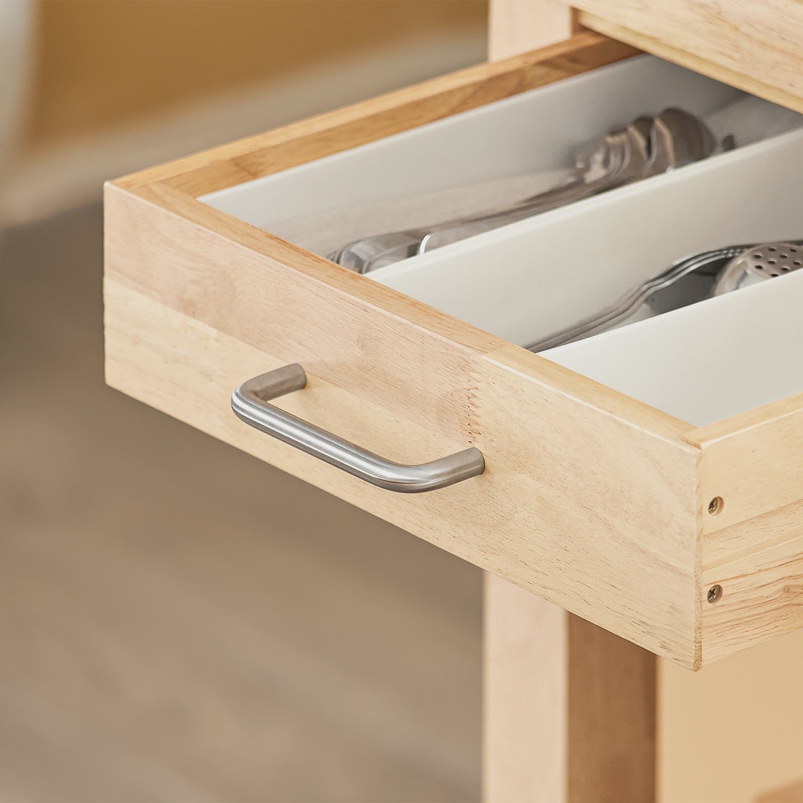 SoBuy Keukentrolley met Wielen en Lades - Rubber Hout - 80x40x90 cm