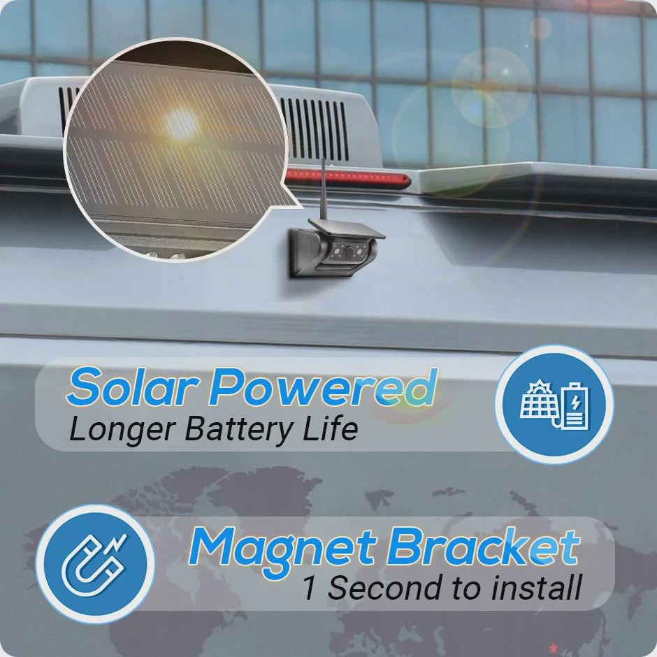 QXNY Wireless Solar Powered Energy Magnet Reverse Backup Camera with AHD 5"  Rear View Monitor for Camper Truck Trailer Rv