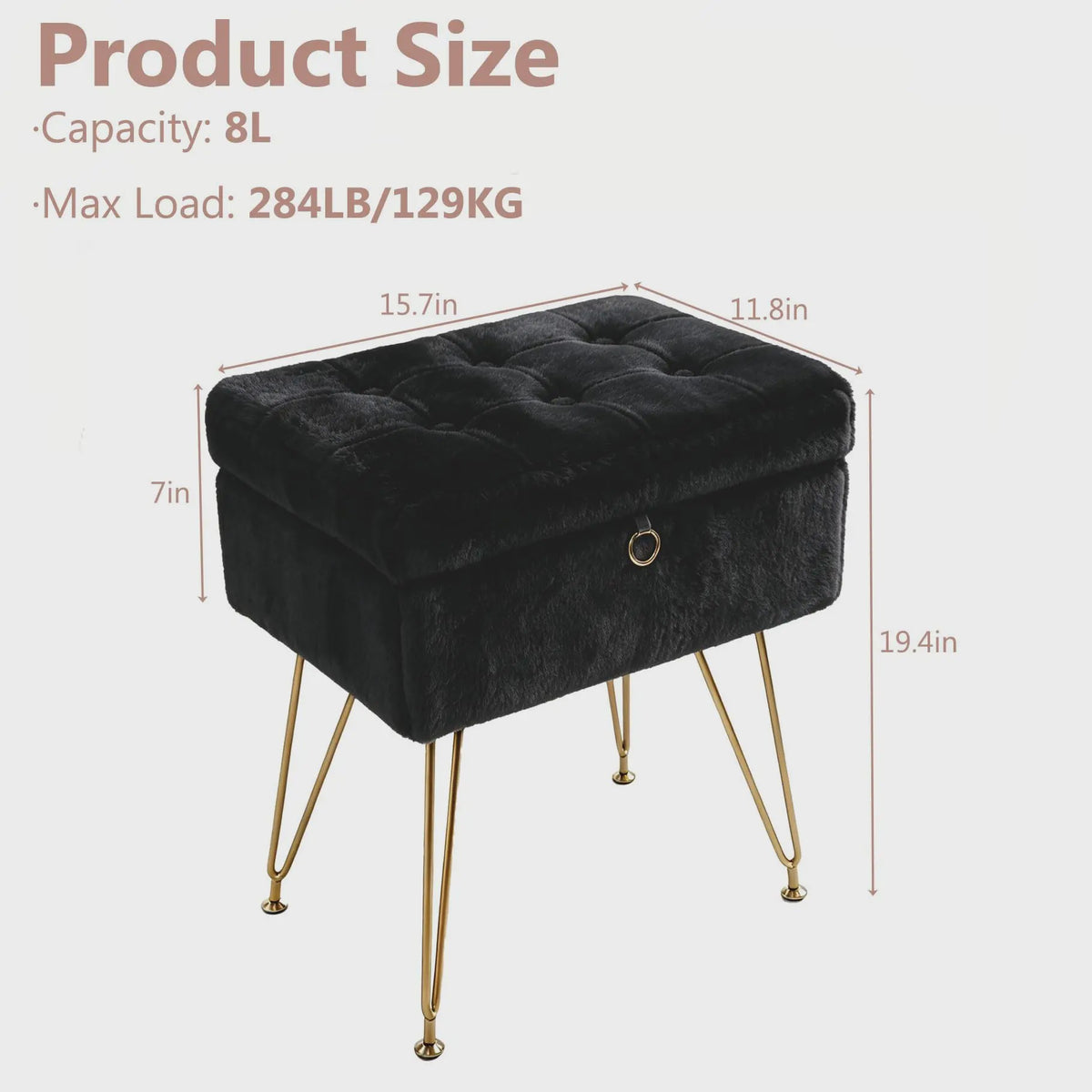 Luxe Faux Fur Opbergkruk met Goudkleurige Poten - 8L Inhoud & Verstelbaar