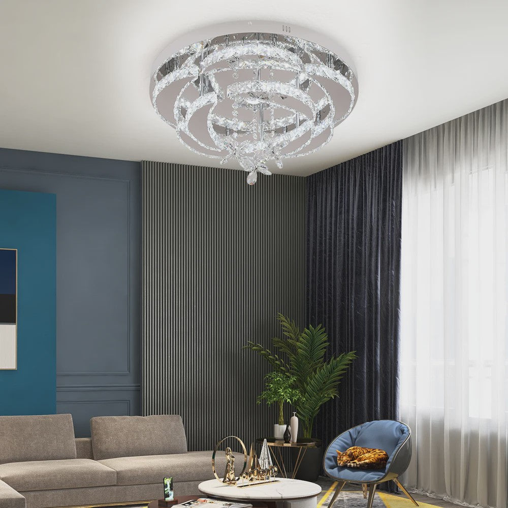 Luxe Kristallen Plafondlamp - Modern LED Verlichting met Dimbare Helderheid en Kleurtemperatuur voor Woonkamer en Eetkamer