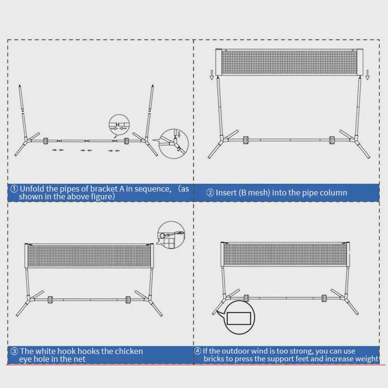 Draagbaar Badminton Net Frame - Opvouwbaar & Standaard Formaat voor Buiten & Binnen