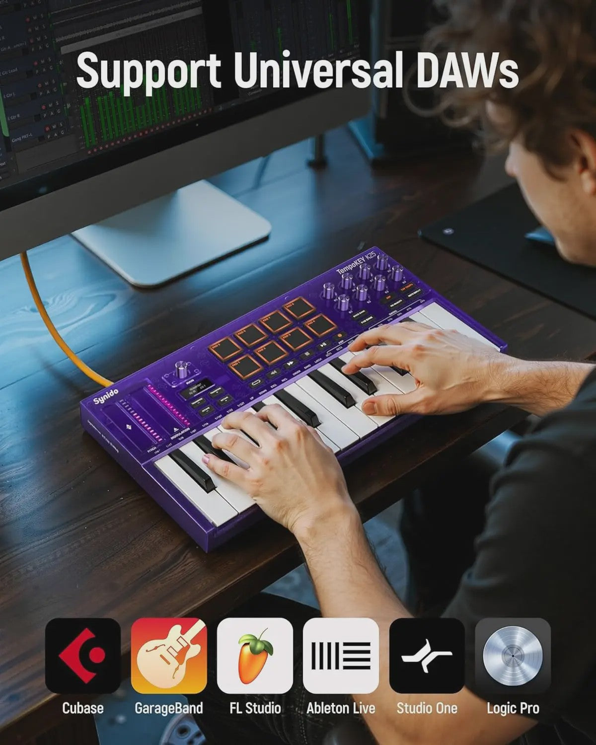 Synido Tempokey K25 USB MIDI Keyboard Controller met Drum Pads en OLED Scherm