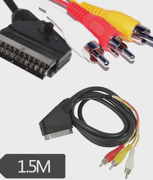 Scart naar 3x RCA & S-Video Adapter met In/Uit Schakelaar - Zwart