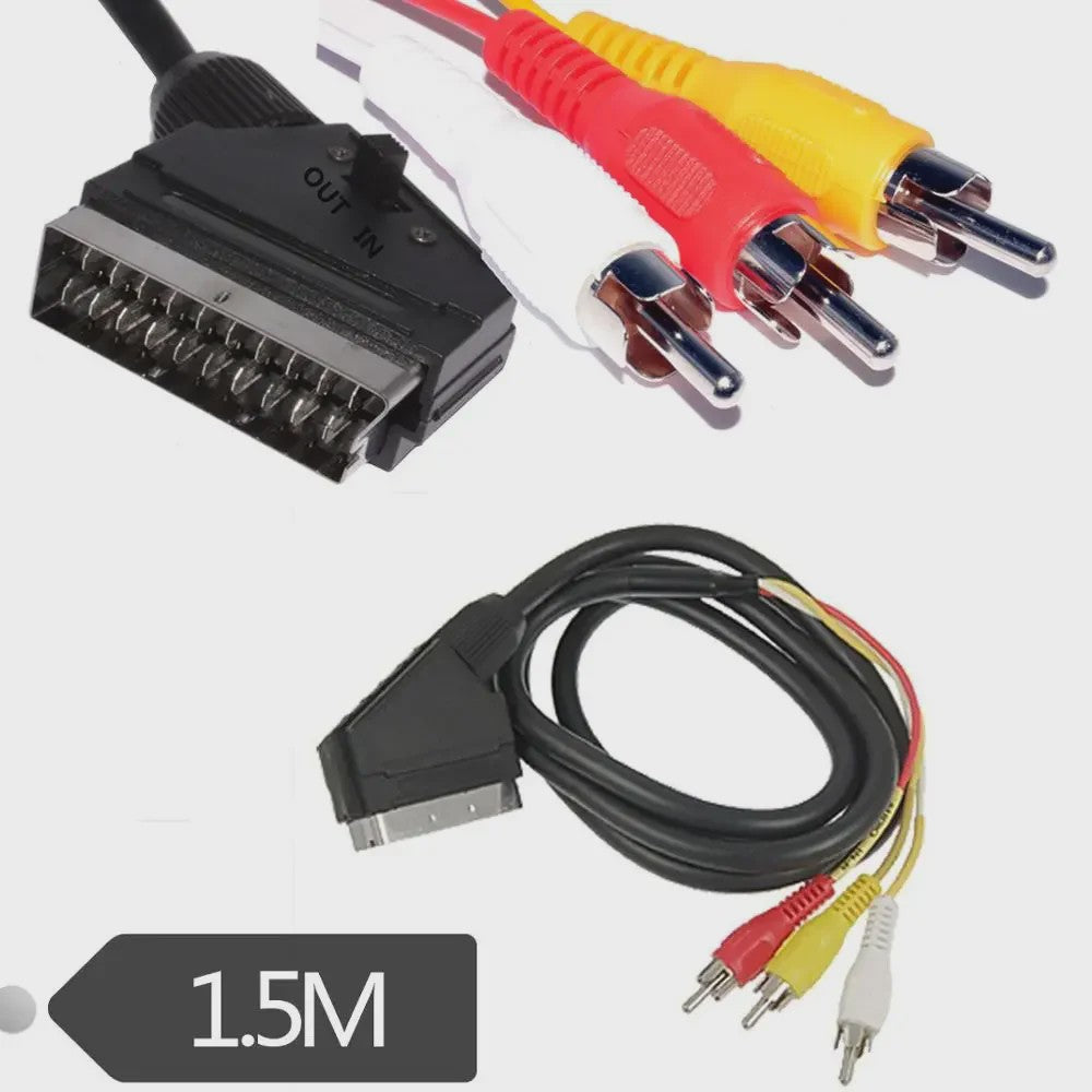 Scart naar 3x RCA & S-Video Adapter met In/Uit Schakelaar - Zwart