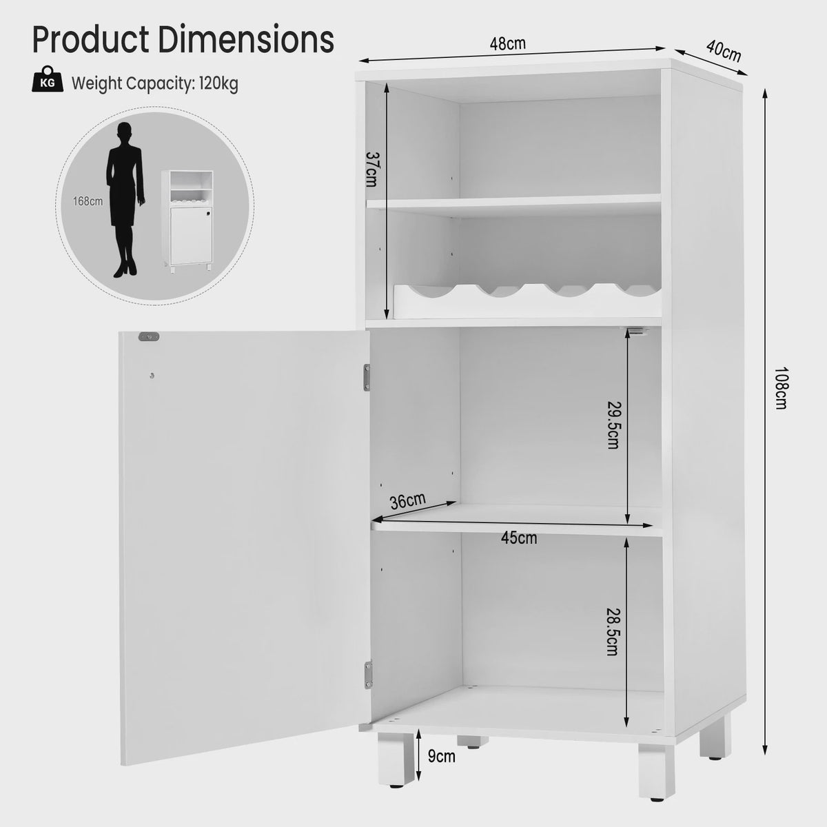 Witte Keukenkast met Wijnrek en Verstelbare Planken - 48x108x40cm