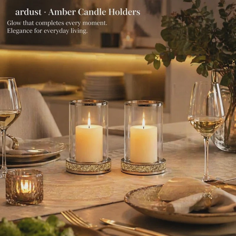 Luxe Glazen Kaarsenhouder met Glitter Bodem - Goud/Zilver - Perfect voor Bruiloft & Decoratie