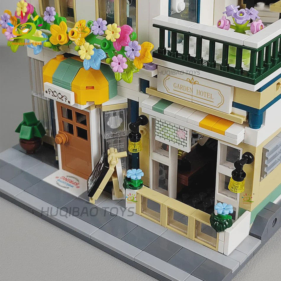 HUIQIBAO Mini Tuin Hotel Bouwset - 997 Stenen voor Stadsstraat Huis Model & Display Speelgoed