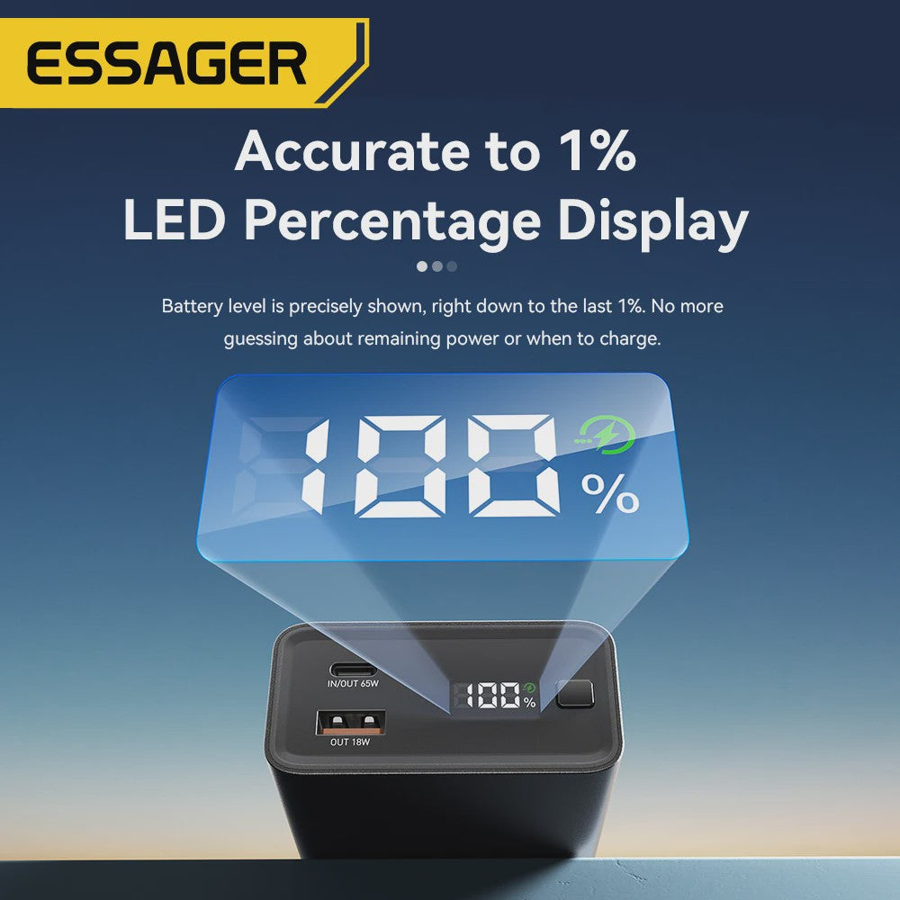 Essager Powerbank 20000mAh PD 65W Fast Charge - Draagbare Externe Batterij voor Telefoons & Laptops