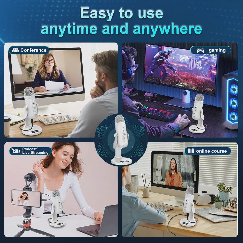 Professionele Witte USB Condensator Microfoon voor Studio, Gaming, Streaming & Podcasts