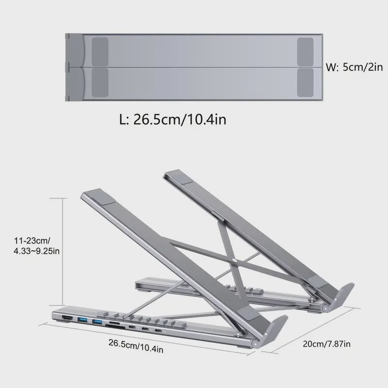8-in-1 USB-C Laptop Stand & Docking Station - Universele Hub met HDMI & PD