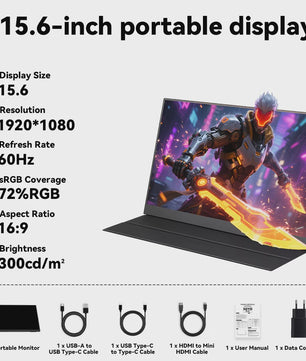 SOYO SY15FN60 15.6-inch Draagbare Monitor - 60Hz Full HD, Ideaal voor Laptop, Console & Mobiel