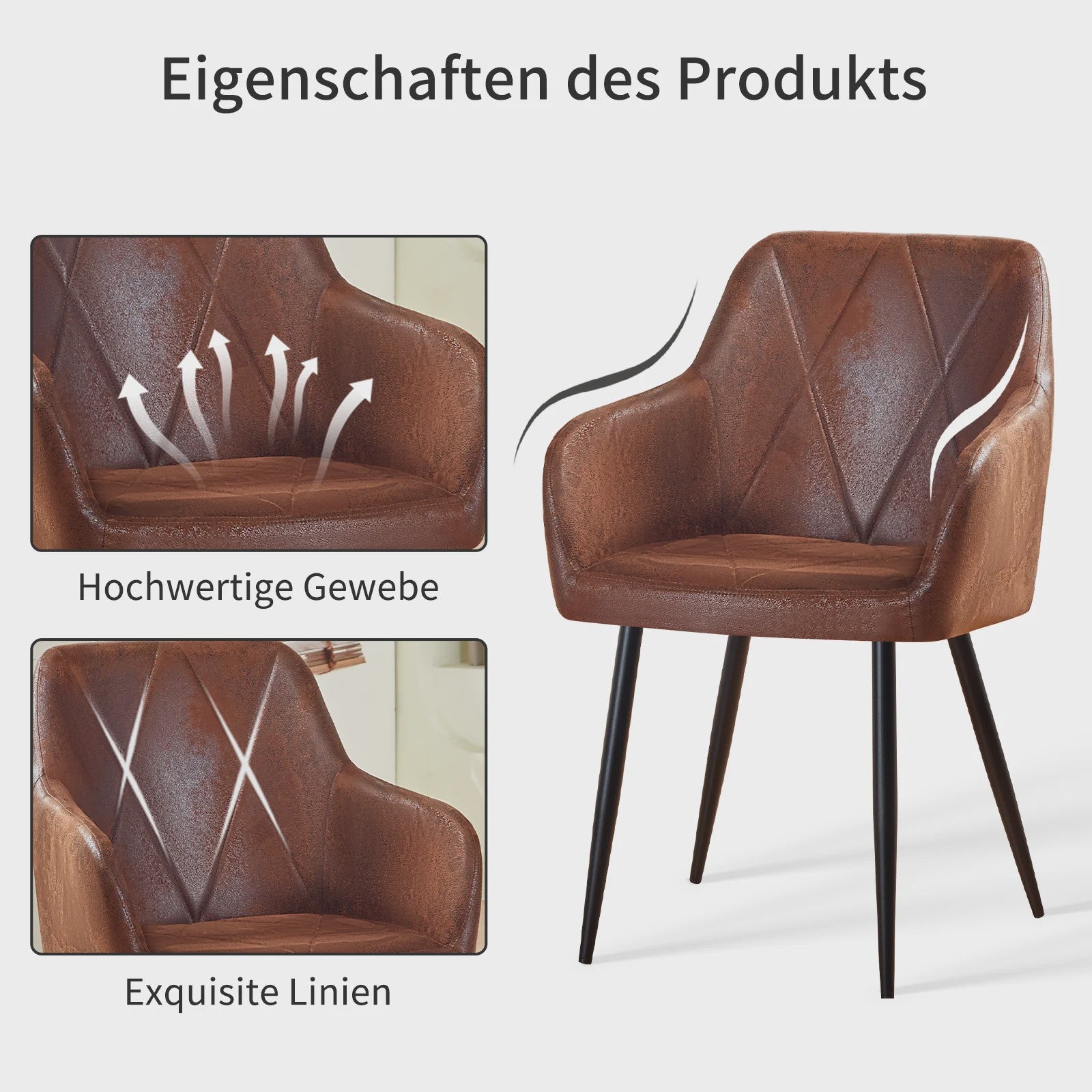 Stijlvolle Fauteuil met Armleuningen - Fluweel of Kunstleer, Zwarte Metalen Poten - Modern Design