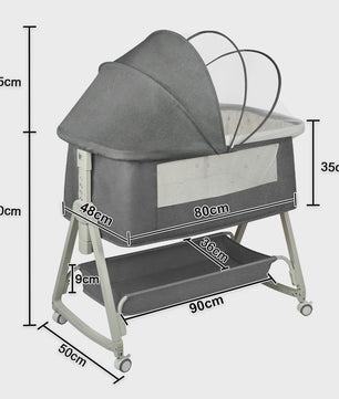 4-in-1 Baby Co-Sleeper Crib: Verstelbaar, Kantelbaar, Wielen met Rem, Matras, 0-24 Maanden