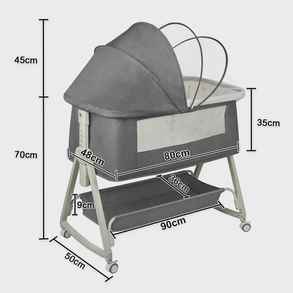 4-in-1 Baby Co-Sleeper Crib: Verstelbaar, Kantelbaar, Wielen met Rem, Matras, 0-24 Maanden