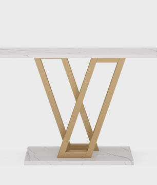 Industriële Console Tafel 110cm - Marmerlook & Goudkleurig Metaal - Hal & Woonkamer