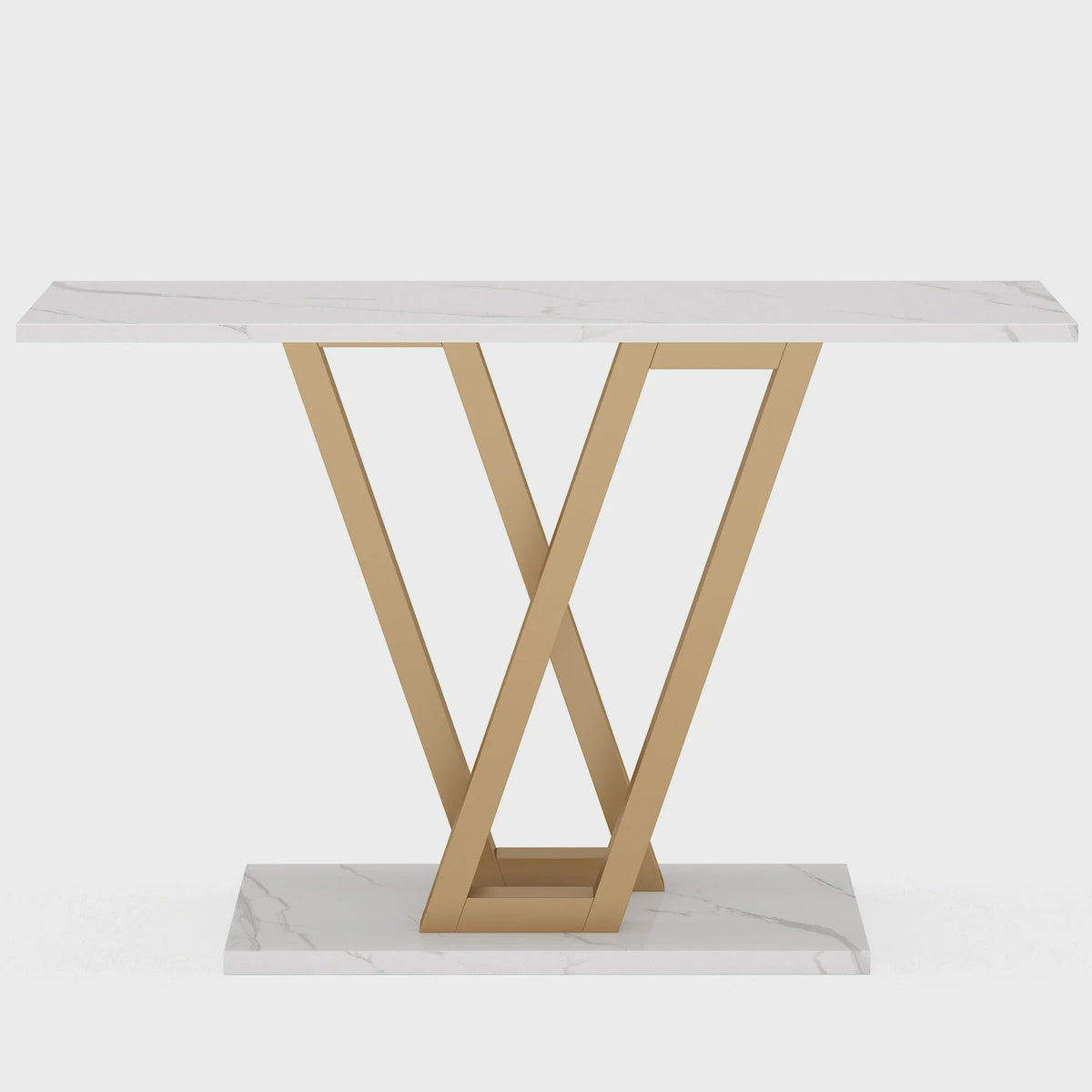 Industriële Console Tafel 110cm - Marmerlook & Goudkleurig Metaal - Hal & Woonkamer