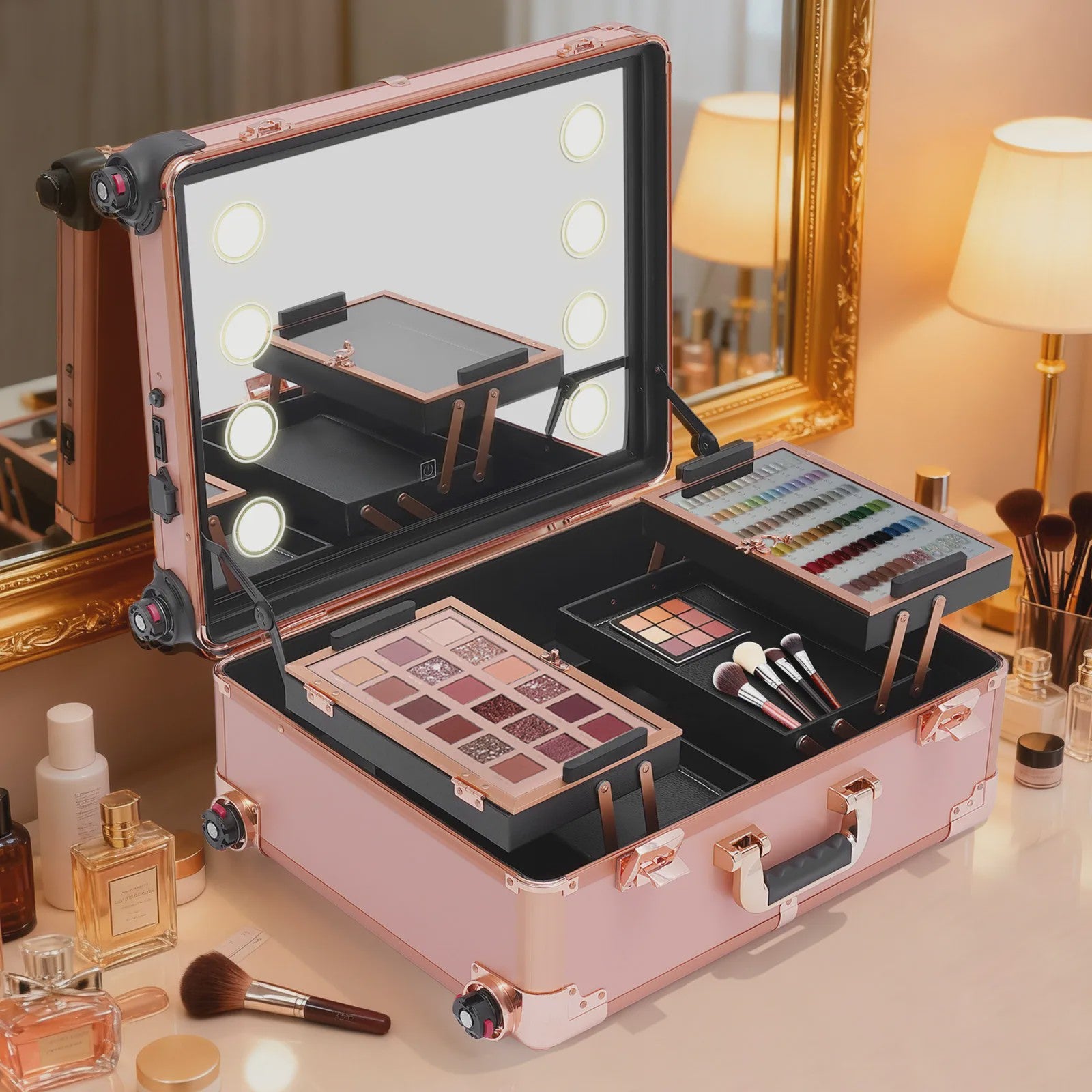 Mobiele Make-up Studio met LED Verlichting, Verstelbaar Statief & Wielen