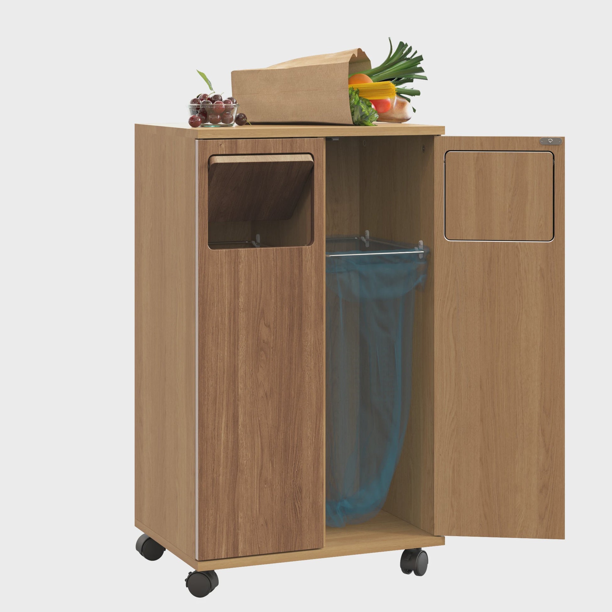 Keuken Afvalscheidingskast met Wielen - Verborgen Opslag & Dubbele Deuren