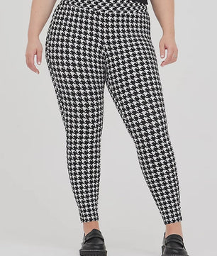 Plus Size Leggings Dames met Pied-de-Poule Print - Hoge Taille Capri Broek