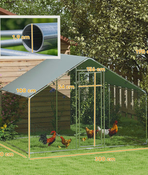 PawHut Groot Kippenhok met Ren - 5.1 m² - Waterdicht & UV-bestendig - Grote Volière voor 5-8 Kippen