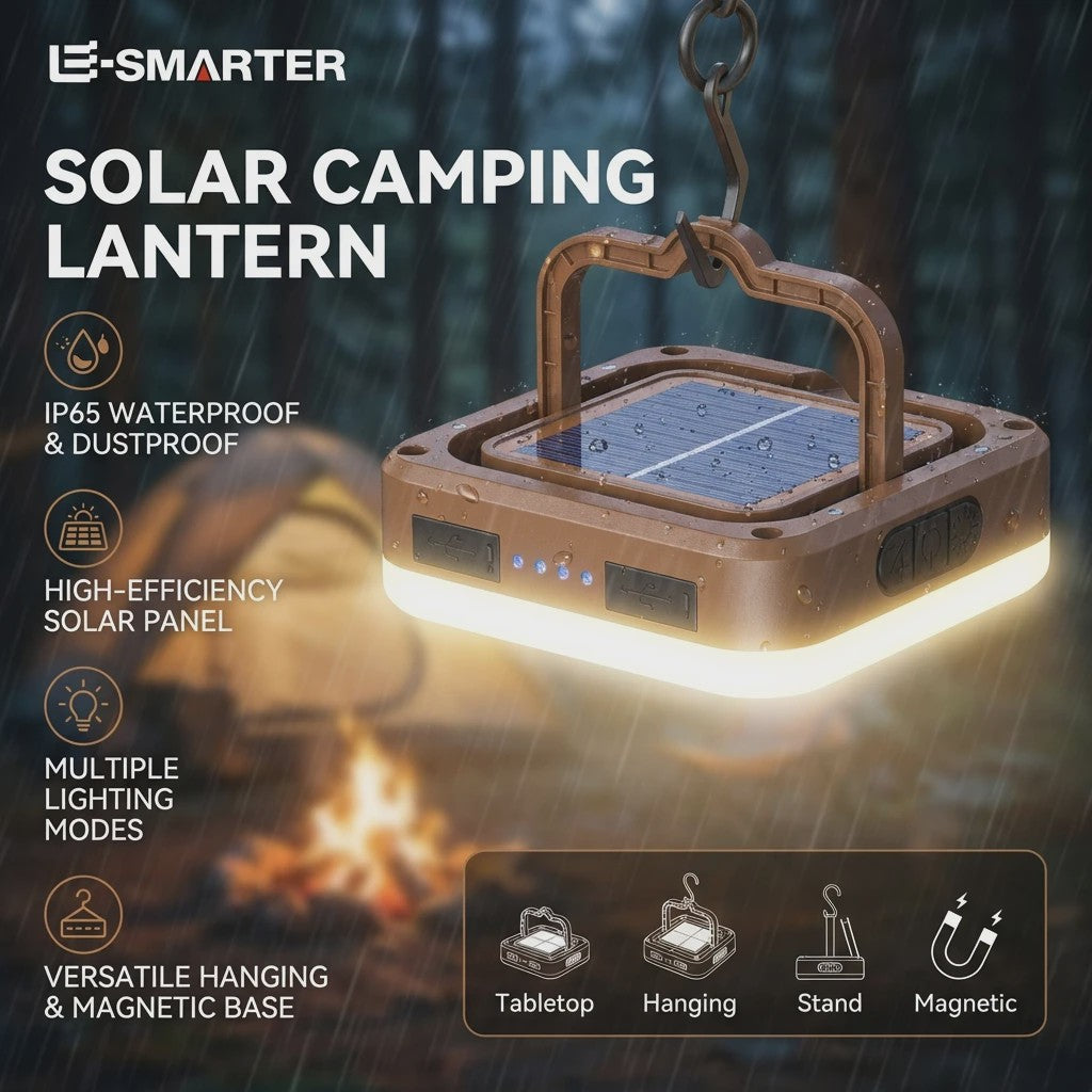 Draagbare Oplaadbare Solar Campinglamp met Powerbank Functie - Waterdicht & COB LED