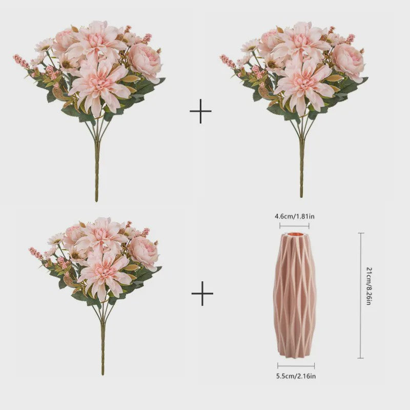 Kunstboeket Dahlia Rozen Madeliefjes - Zijde Bloemen voor Feestelijke Decoratie