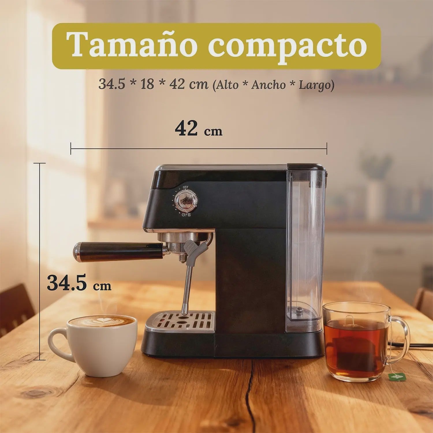 Volautomatische Espressomachine RVS - 1.2L, 20 Bar, Dubbele Portafilter