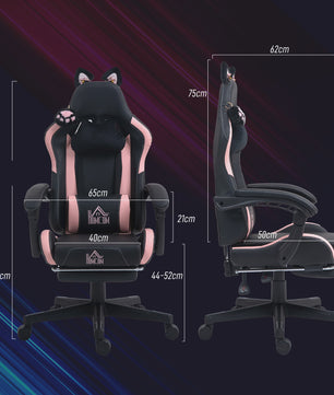 HOMCOM Ergonomische Gaming Stoel met Kattenoren - Verstelbaar & Comfortabel - Zwart