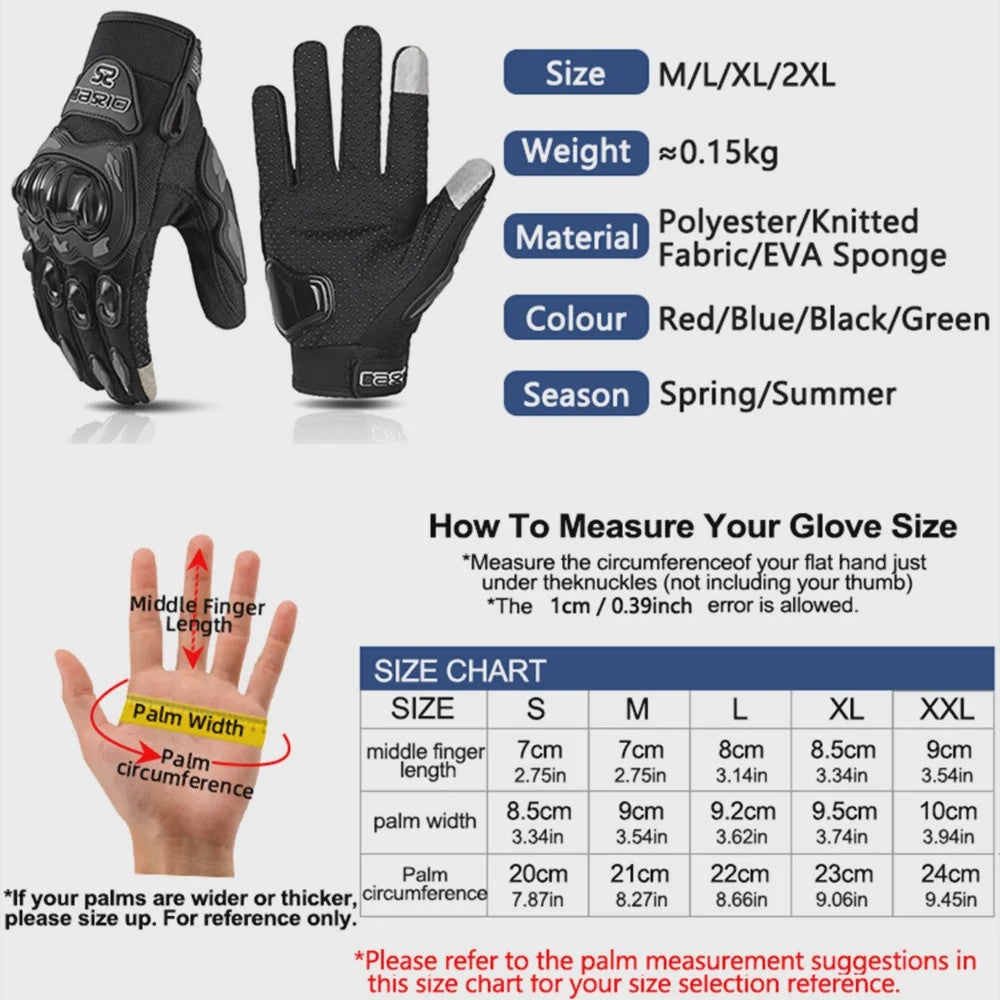 Ademende Motorhandschoenen Volledige Vinger - Anti-slip, Slijtvast & Touchscreen Compatibel