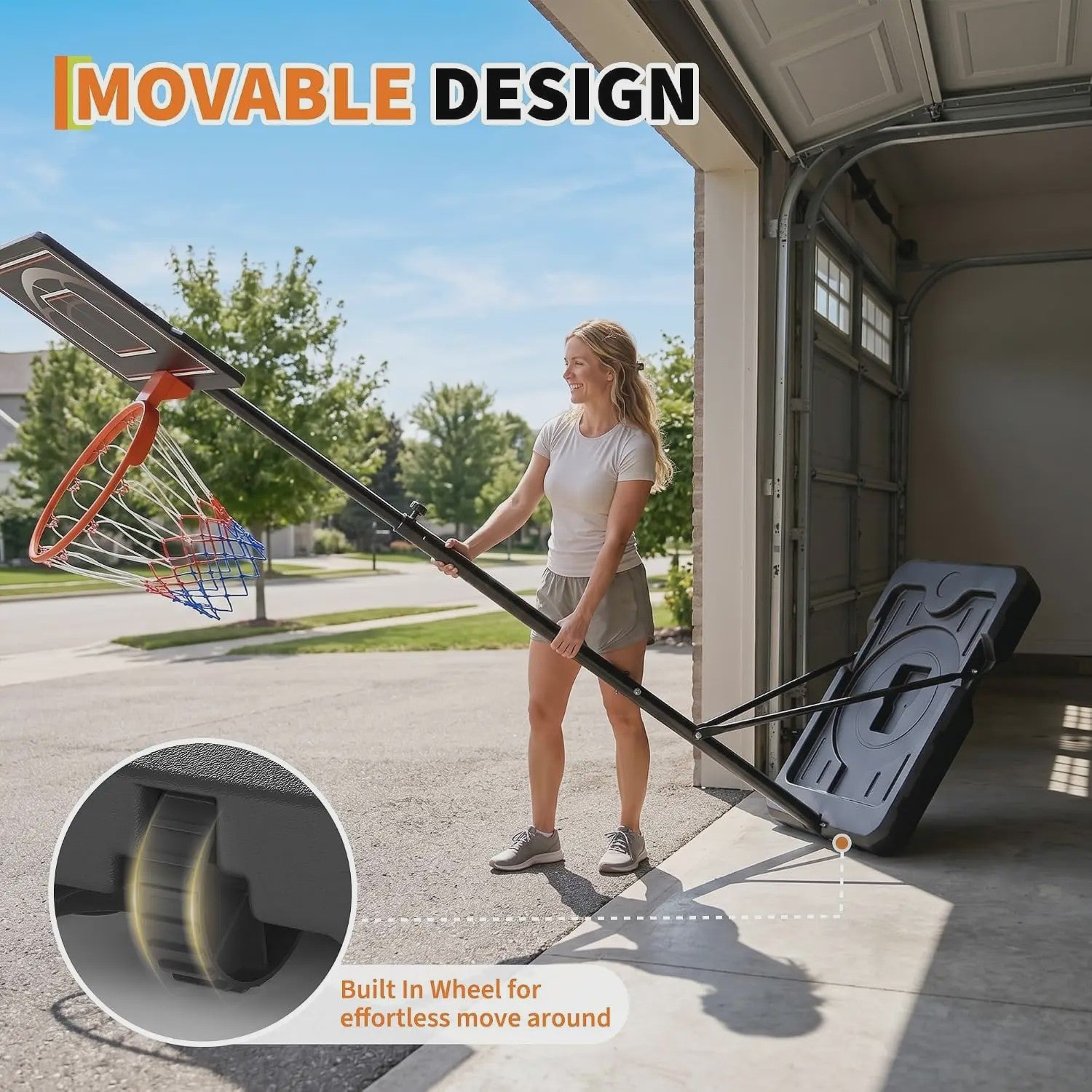Verstelbare Buiten Basketbalpaal 253-362 cm met Transparant PC Bord en Mobiele Basis