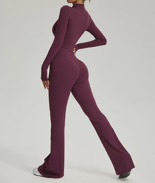 Dames Fitness Jumpsuit met Rits en Lange Mouwen - Perfect voor Yoga, Gym & Workout