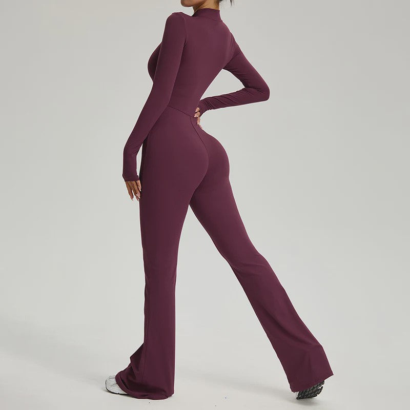 Dames Fitness Jumpsuit met Rits en Lange Mouwen - Perfect voor Yoga, Gym & Workout