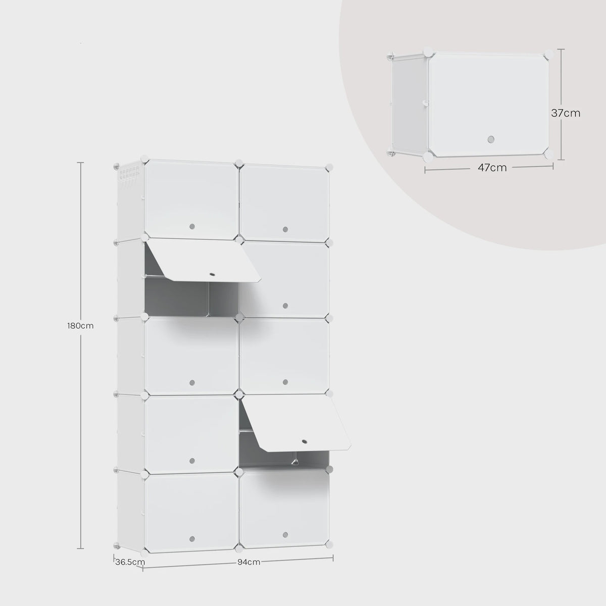 WOLTU Schoenenkast met 10 Vakken - Ruime Opbergkast voor 40 Paar Schoenen (94x180x36.5cm)