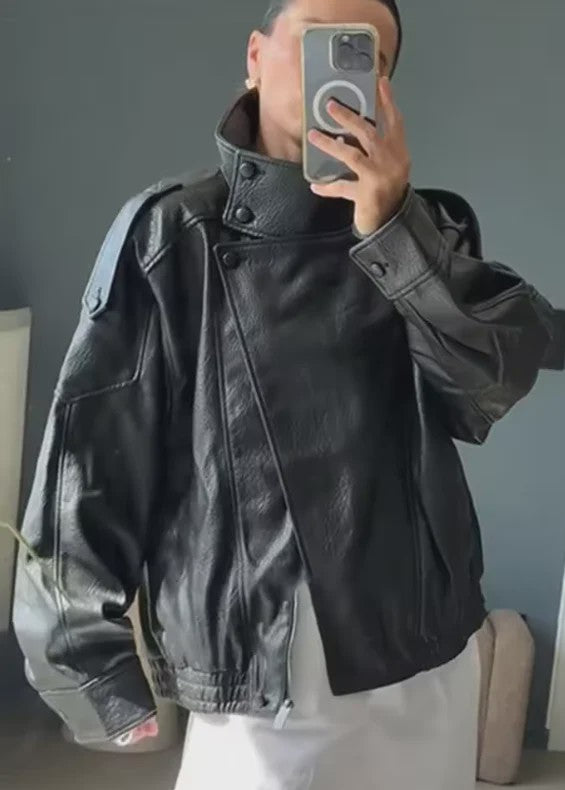 Zwarte Dames Faux Leren Jas - Stijlvolle Motorjas voor Herfst & Mode