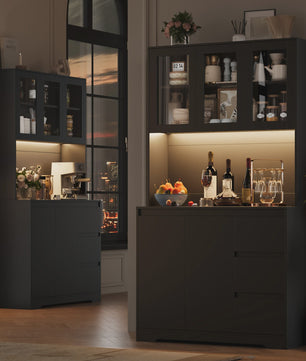 Keuken Buffetkast met LED Verlichting, 3 Lades en Stopcontacten - 100x38.5x180cm