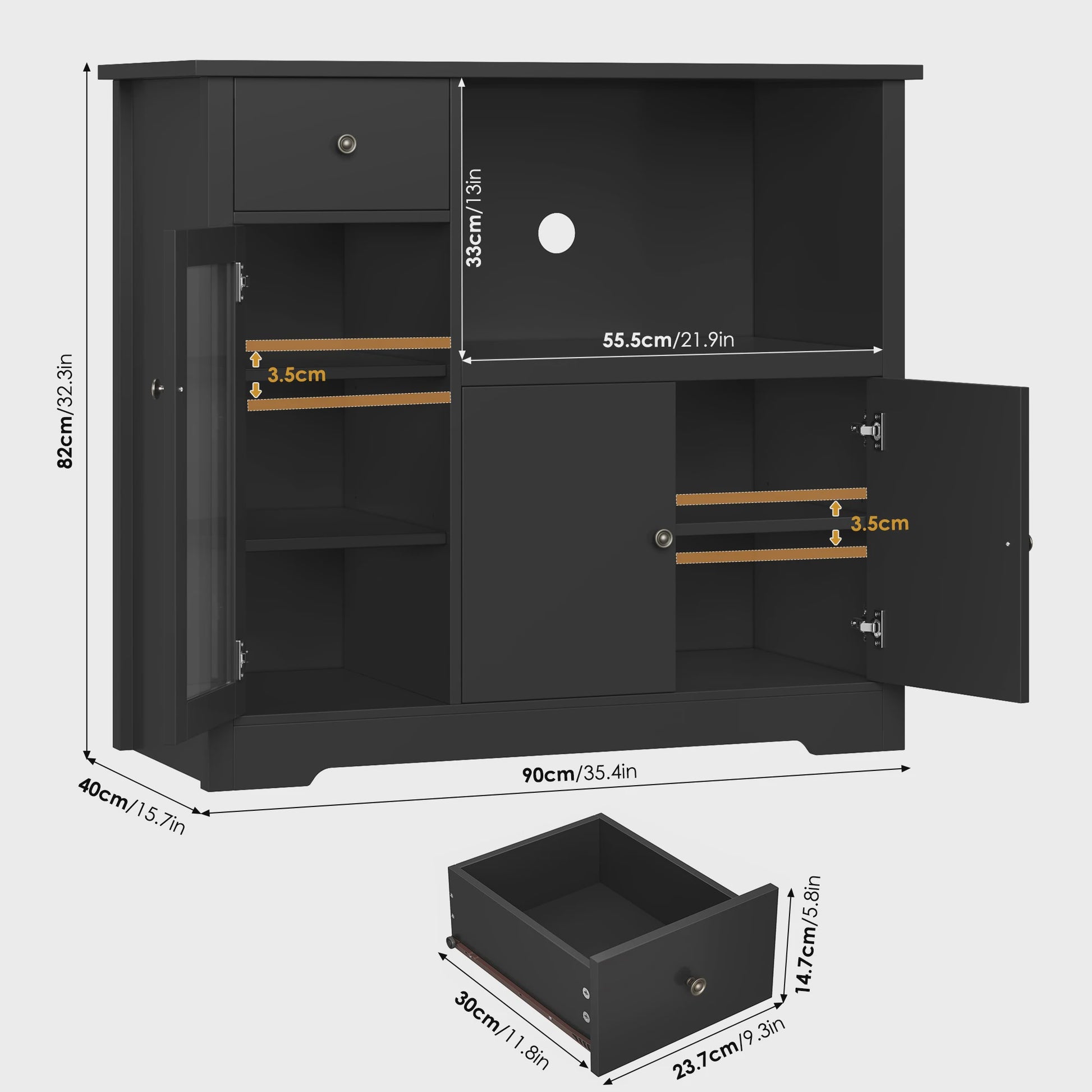 Keukenbuffet met Werkblad en Magnetronplank - 1 Lade, 3 Deuren