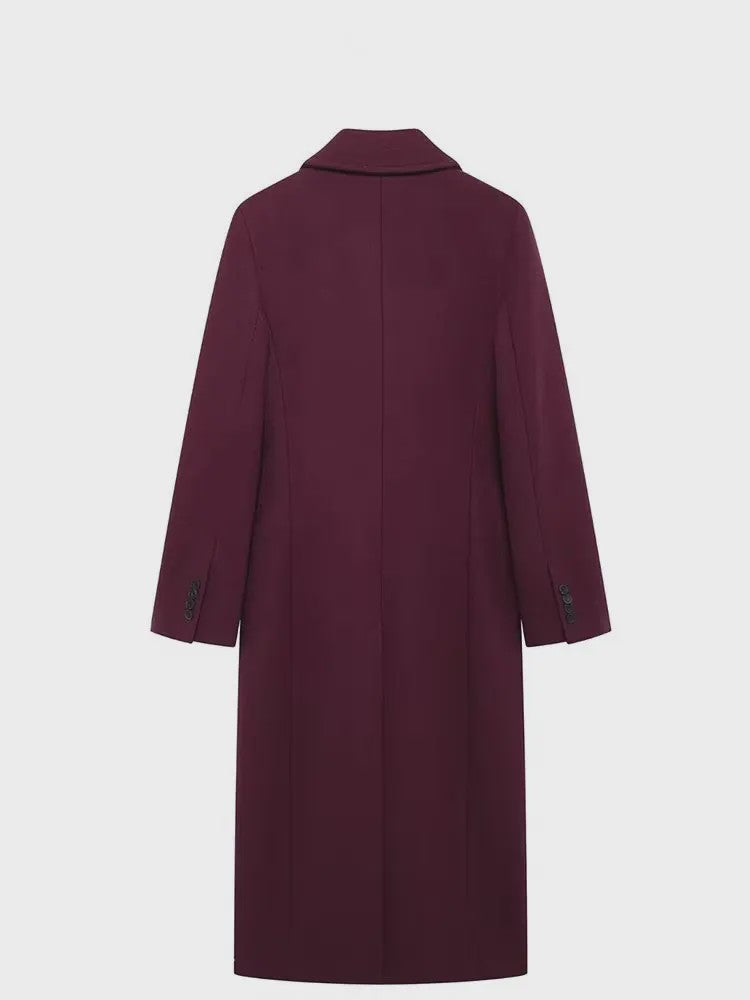 Dames Jas Burgundy - Dubbelzijdig Sluitend, Lange Mouwen, Klassieke Kraag - Herfst Winter Collectie