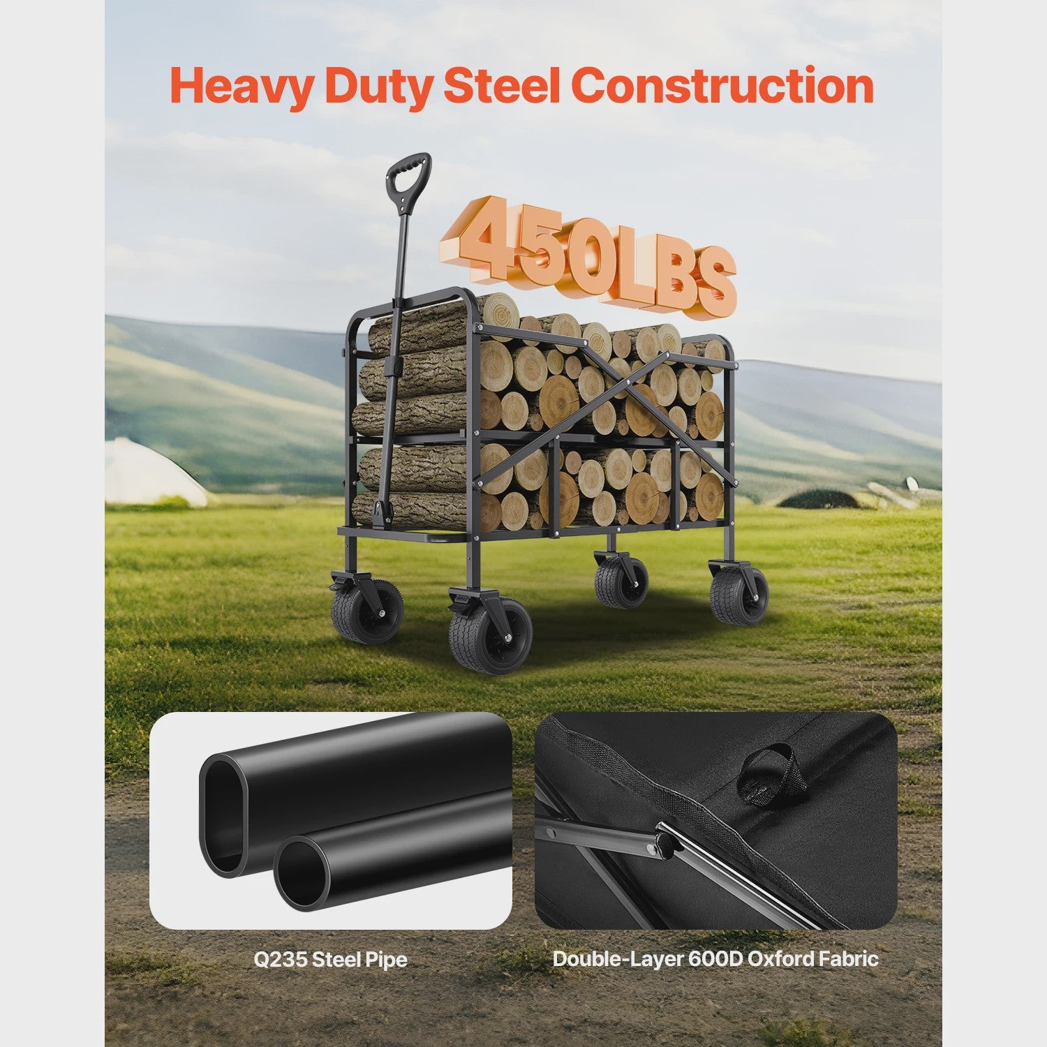 Dubbeldeks inklapbare transportkar - 300L, 450lbs, All-Terrain wielen