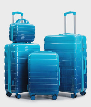 4-delige PC Hard Shell Koffer Set met Gradient Strepen en Cijferslot - Spinner Trolley Bagage