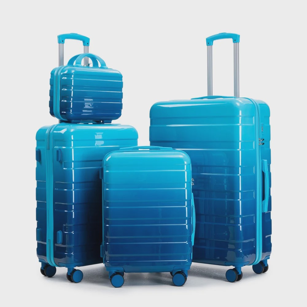 4-delige PC Hard Shell Koffer Set met Gradient Strepen en Cijferslot - Spinner Trolley Bagage