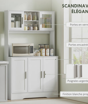 HOMCOM Keuken Buffetkast Scandinavisch Wit met Glazen Deuren en Open Vakken