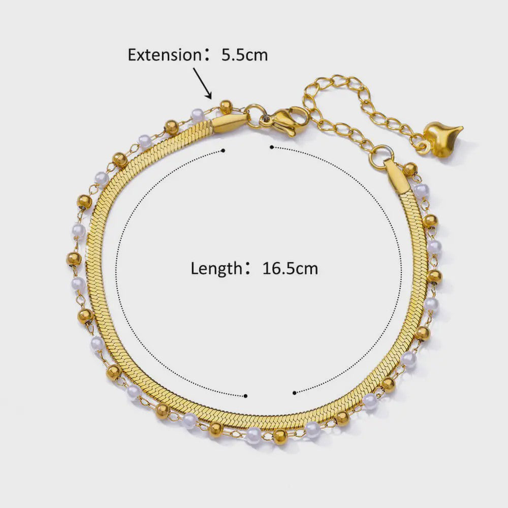 Gouden Roestvrij Staal Enkelbandjes met Parels en Kleurrijke Bedels - Zomer Sieraden