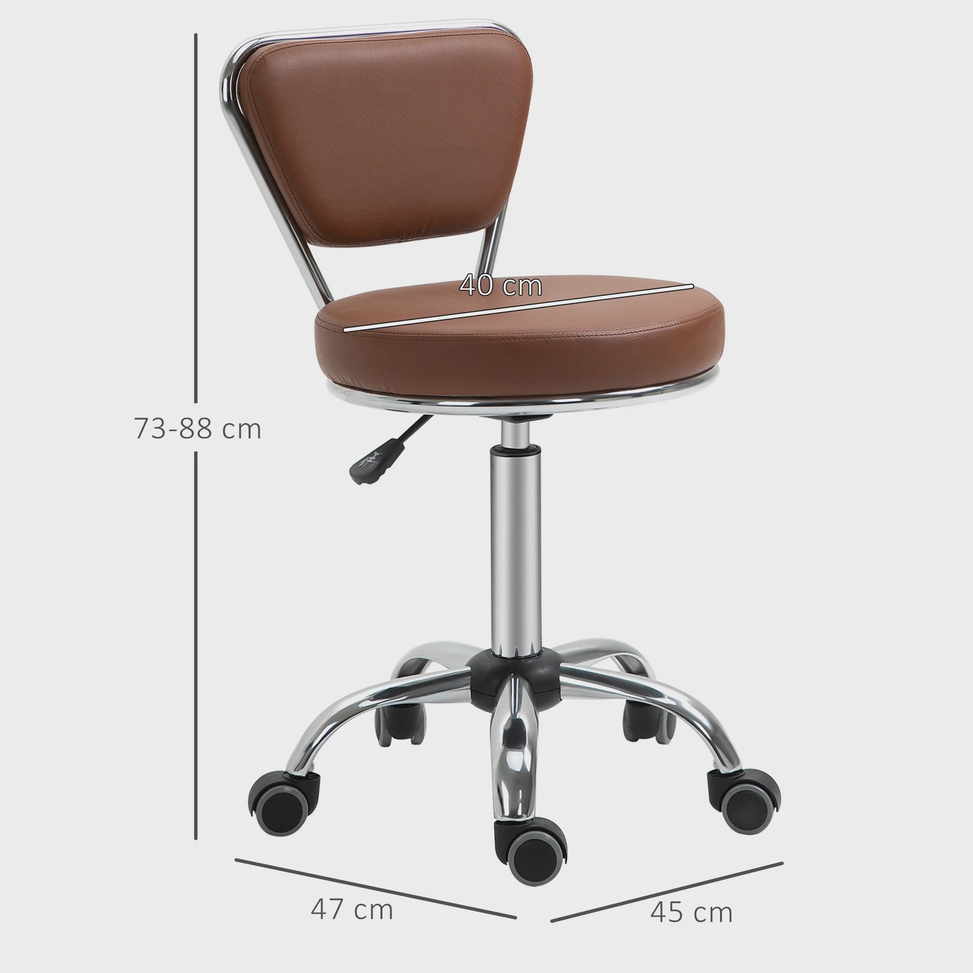 Verstelbare Werkkruk met Rugleuning - Vintage Bruin Leerlook