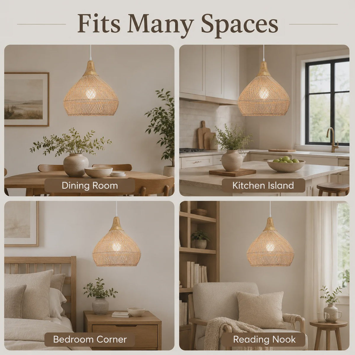 Boho Rotan Hanglamp met Houten Top - Sfeervolle Verlichting voor Woonkamer, Keuken & Eetkamer