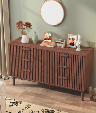 Ladekast met Rotan Front - Massief Hout - Mid-Century Modern Design