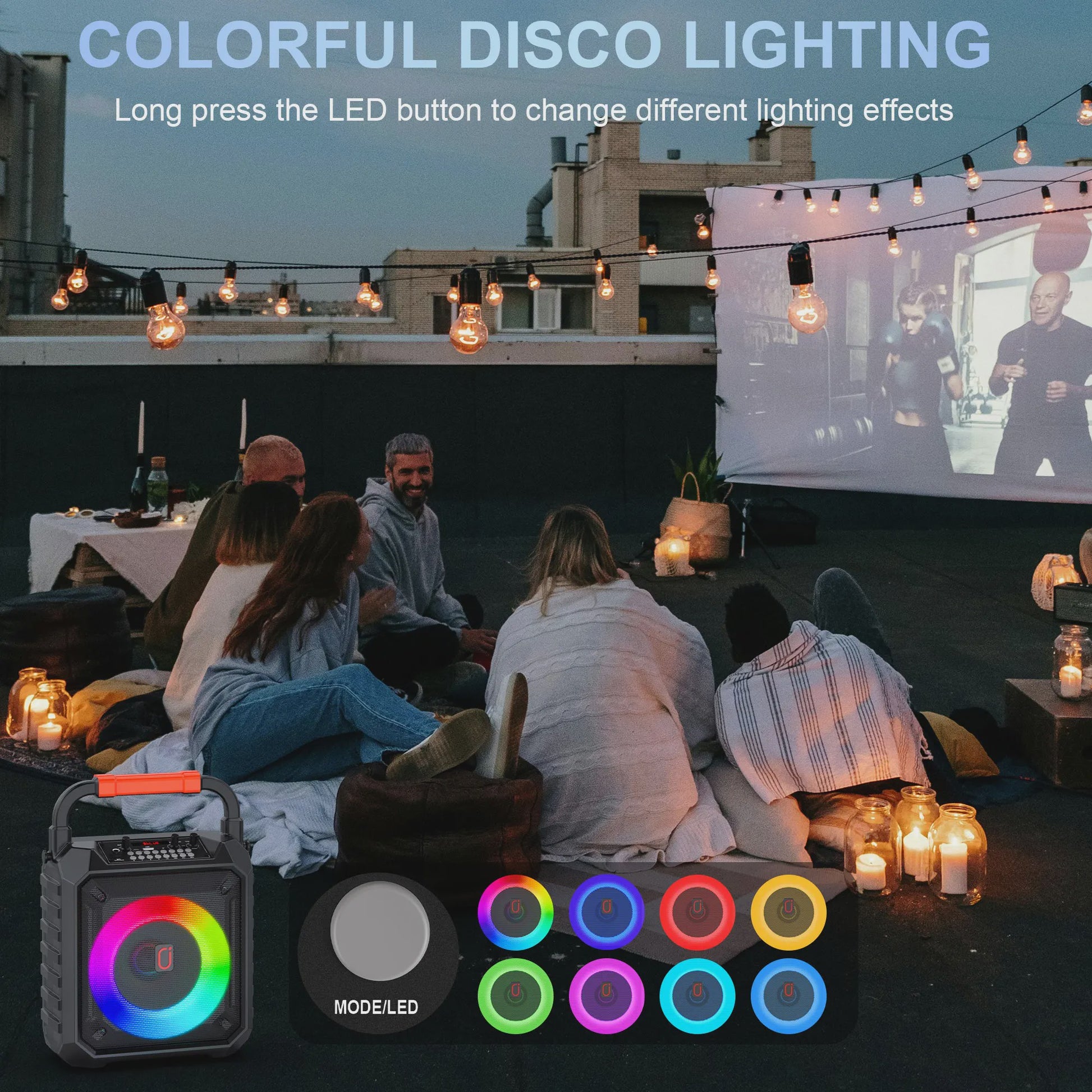 Karaoke Machine met Bluetooth, 2 Microfoons en LED Verlichting - Draagbaar Home Karaoke Systeem
