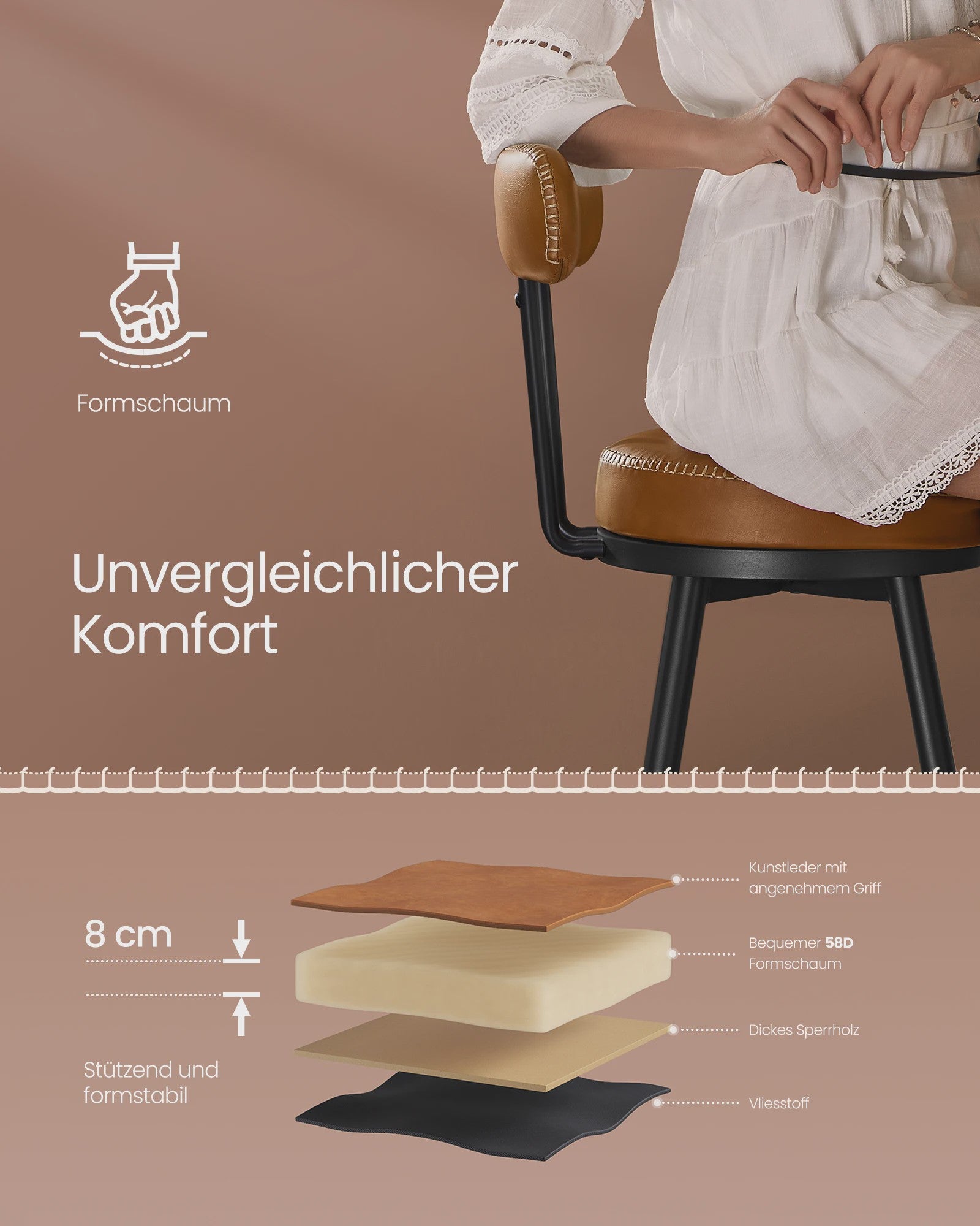 Set van 2 Draaibare Barkrukken met Rugleuning – Keuken & Bar – Kunstleer met Stiksels