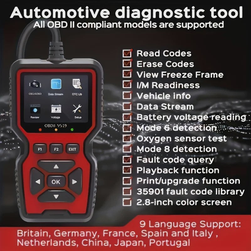V519 Professionele OBD2 Scanner: Auto Diagnose Tool met Real-time Data & Foutcode Lezen/Wissen